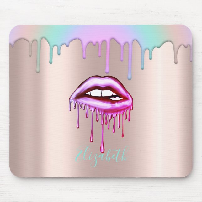 Trendy Rainbow Drips Metallic Dripping Lips Mouse Pad (Front)