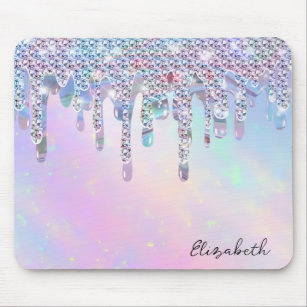 Trendy Rainbow Glitter Drips Holographic Mouse Pad