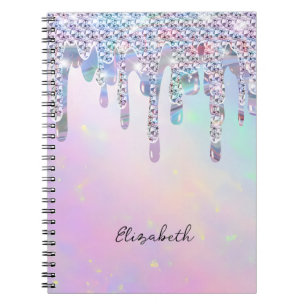 Trendy Rainbow Glitter Drips Holographic Notebook