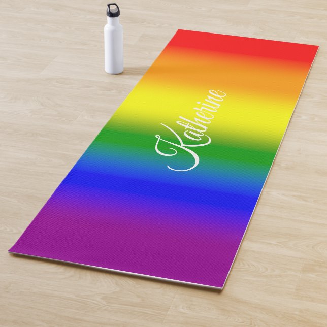 Trendy Rainbow Gradient Script Name Yoga Mat (In Situ)