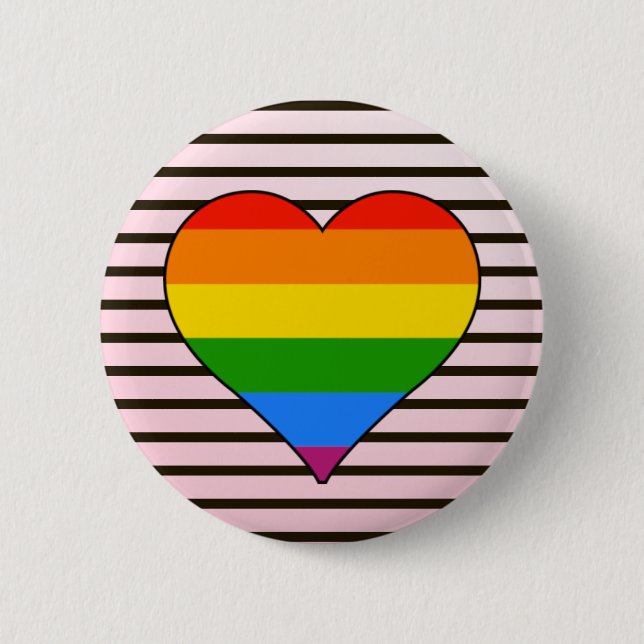 Trendy Rainbow Heart with Designer Stripes custom 2 Inch Round Button (Front)