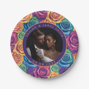 Trendy Rainbow Rose Plates For Backyard Wedding