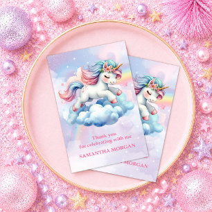Trendy Rainbow Unicorn Girl Birthday Thank You Car Card