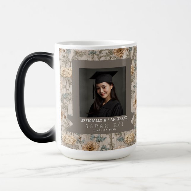 Trendy Ranunculus Pattern College Graduation Magic Mug (Left)