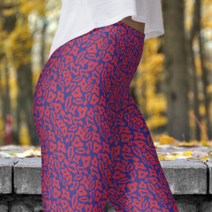 Trendy Red and Colbolt Blue Pattern Leggings