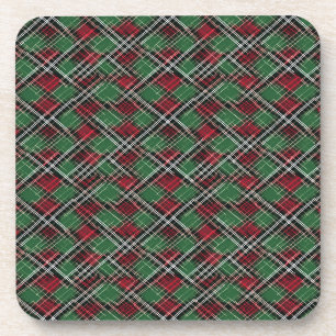 Trendy Red and Green Christmas Plaid Pattern Coaster