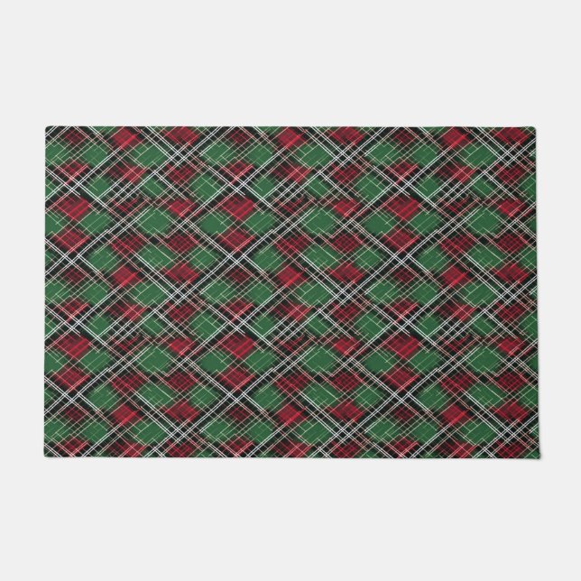 Trendy Red and Green Christmas Plaid Pattern Doormat (Front)