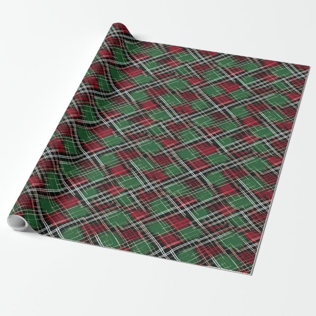 Trendy Red and Green Christmas Plaid Pattern Wrapping Paper (Unrolled)