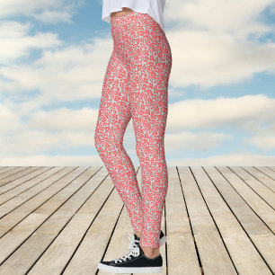 Trendy Red and Light Grey Pattern Leggings