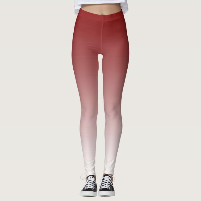Trendy Red and White Ombre Leggings (Front)