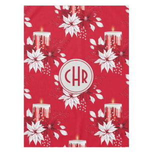 Trendy Red and White Poinsettia Flower Tablecloth