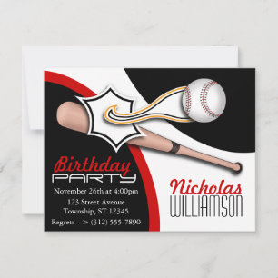 Trendy Red Baseball Birthday Invitations
