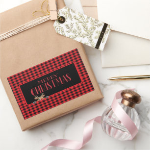 Trendy Red Black Buffalo Check with Reindeer Sticker