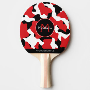 Trendy Red Black Cow Print Monogram Ping Pong Paddle