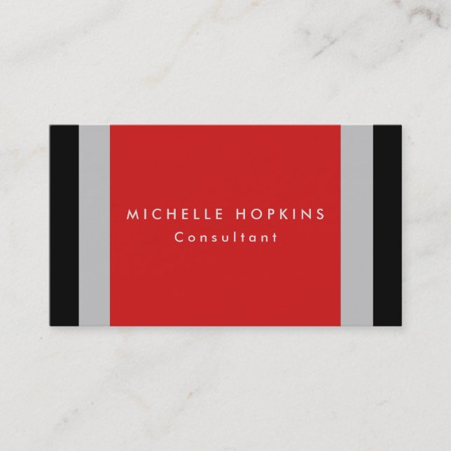 Trendy Red Black Grey Stripes Professional Chic Business Card (Front)