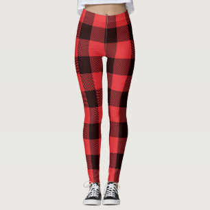 Trendy Red & Black Plaid Leggings