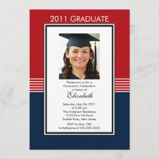 Trendy Red & Blue Photo Graduation Invitation
