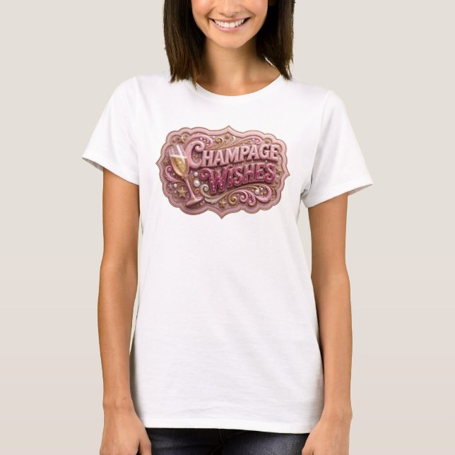 Trendy Red CHAMPAGNE WISHES Tee (Front)