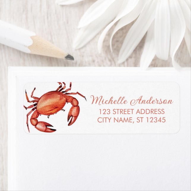 Trendy Red Crab Nautical Return Address Label (Insitu)