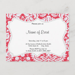 Trendy Red Damask Pattern Invitation Postcard