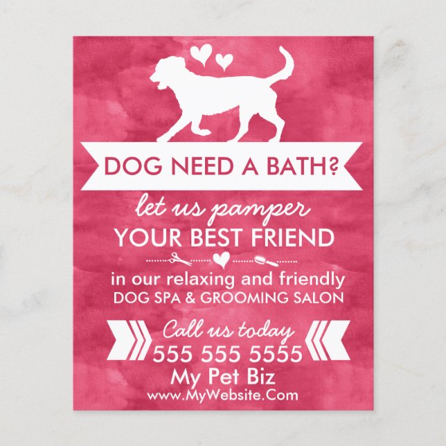 Trendy Red Dog Grooming Flyer - Personalizable (Front)