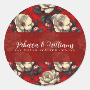 Trendy Red Gardenias Garden Modern Wedding Classic Round Sticker