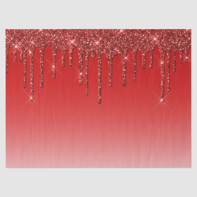 Trendy Red Glitter Drips Tissue Paper (Front)