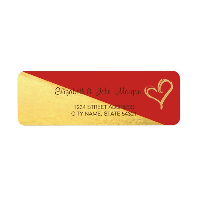 Trendy Red Gold Glitter Heart  Address Label (Front)