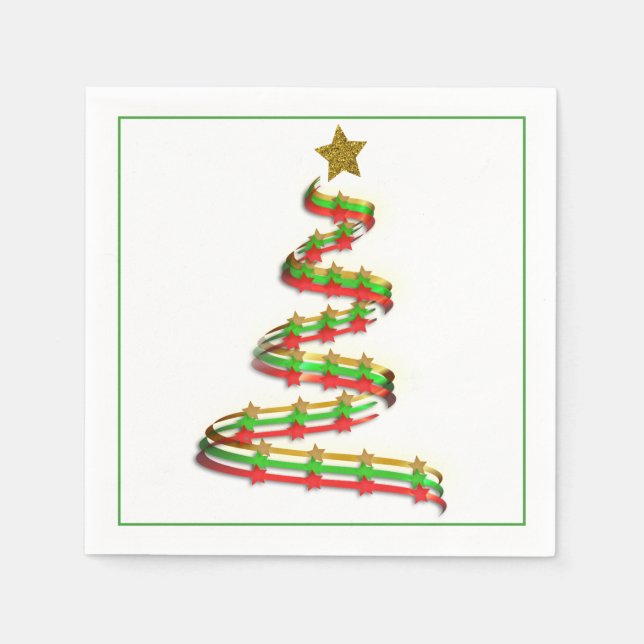 Trendy Red, Green, and Gold Christmas Tree Napkin (Front)