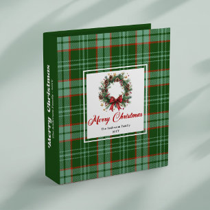 Trendy red green plaid pine wreath photo album binder