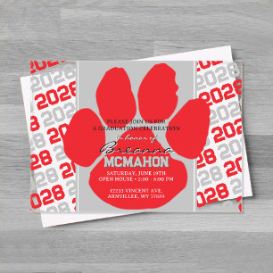 Trendy Red & Grey Graduation Pawprint Clear Acrylic Invitations
