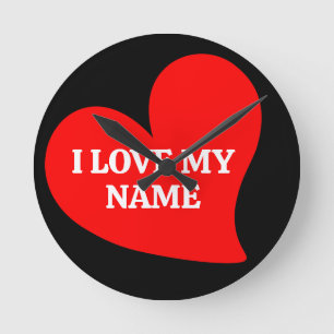 TRENDY RED HEART I LOVE MY ROMANTIC VALENTINE  ROUND CLOCK