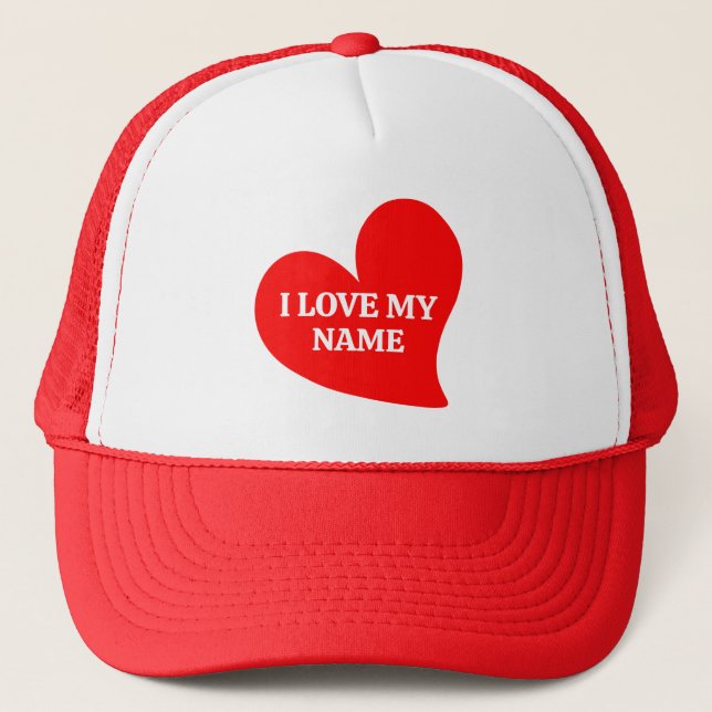 TRENDY RED HEART I LOVE MY ROMANTIC VALENTINE  TRUCKER HAT (Front)