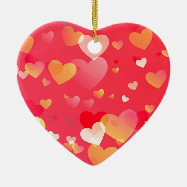 Trendy Red Heart Pattern Ceramic Ornament (Front)