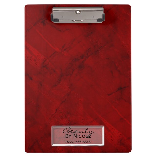 Trendy Red Marble Elegant Chic Glam Personalized Clipboard (Front)