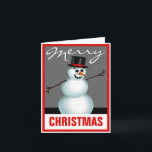Trendy Red Merry Christmas Snowman Card<br><div class="desc">Christmas greeting cards with a fun & festive snowman,  in a trendy grey,  red,  black,  and white colour scheme. The inside is printed with your own custom message,  or can easily be left blank. 

Bulk discounts apply. No minimum order.</div>