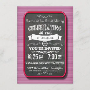 Trendy Red Neon Chalkboard Birthday Party Invite