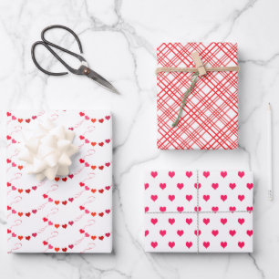Trendy Red, Pink and White Valentine Patterns Wrapping Paper Sheet