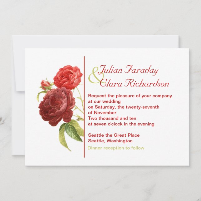 trendy red roses wedding invitation (Front)