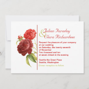 trendy red roses wedding invitation