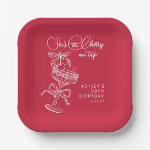 Trendy Red She's The Cherry On Top 30th Birthday Paper Plate