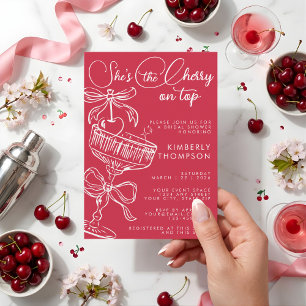 Trendy Red She's The Cherry On Top Bridal Shower Invitation