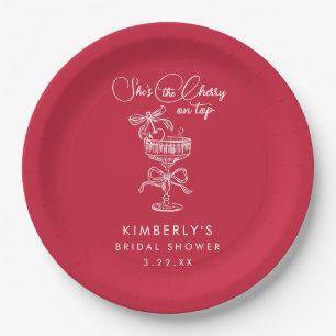 Trendy Red She's The Cherry On Top Bridal Shower Paper Plate