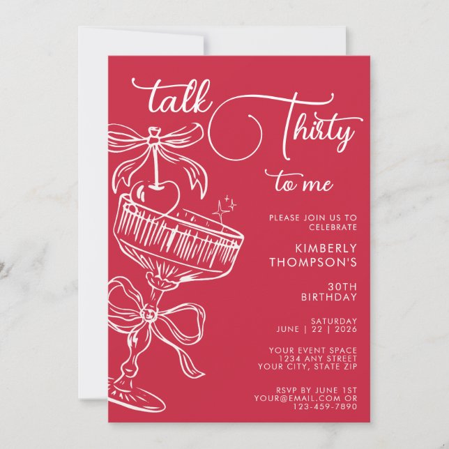Trendy Red Talk Thirty To Me 30th Birthday Invitation (Front)