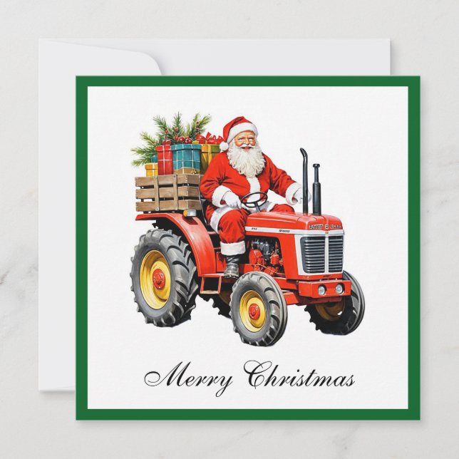 Trendy Red Tractor Funny Christmas Non-Photo  Holiday Card (Front)
