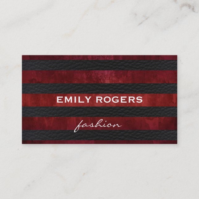 Trendy Red Vintage / Stylish Leather Pattern Business Card (Front)
