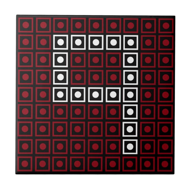 Trendy Red, White & Black 8-bit LED Pixel Number 9 Tile (Front)