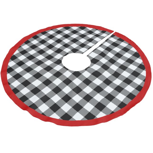 Trendy Red White Black Lumberjack Buffalo Plaid Brushed Polyester Tree Skirt (Angled)