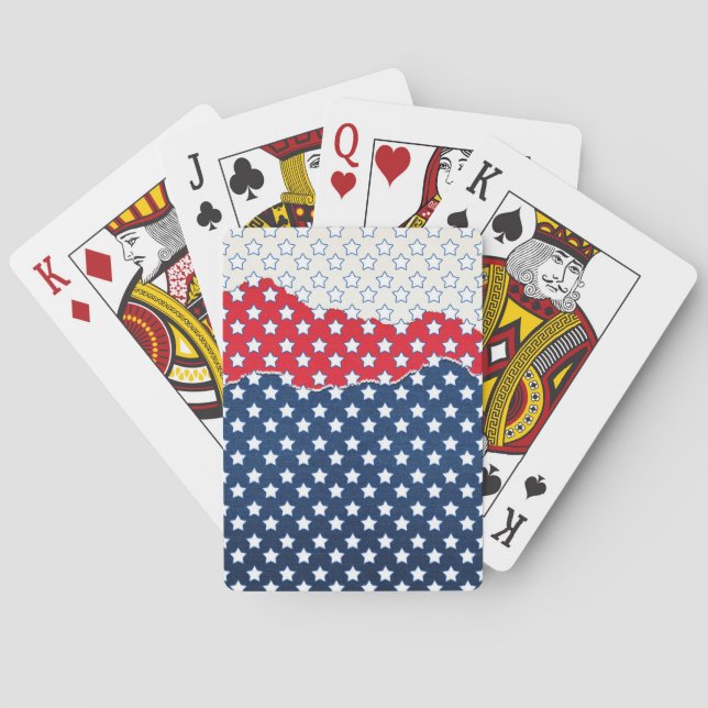 Trendy Red White & Blue Stars America Flag Pattern Playing Cards (Back)