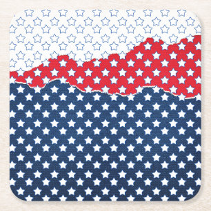 Trendy Red White & Blue Stars America Flag Pattern Square Paper Coaster